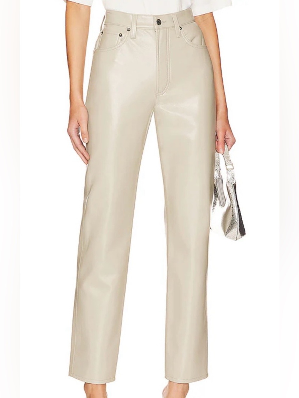 Agolde Recycled Leather 90’s Pinch Waist Jeans in Powder
